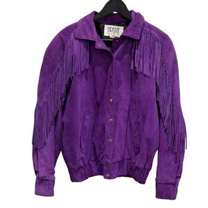 Vintage Firenze Santa Barbara Purple Fringe Western Bomber Suede Jacket Large